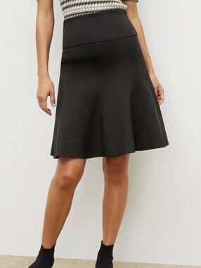 MM Lafleur Luca Jardigan Knit Stretch L Fold-Over Waist Black A-Line Skirt NWT